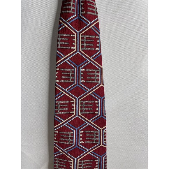 Trail Creek Mens Silk Geometric Regular Tie Necktie Multi-Color Red 58 inch - Picture 3 of 12